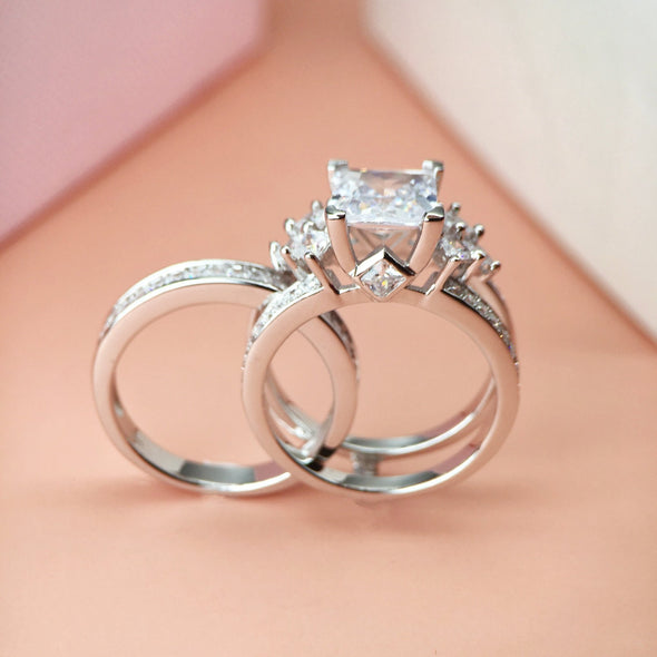 Handmade 1.6 CT Princess Cut Sterling Silver Wedding Set - jolics