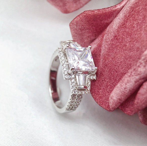 Handmade 2.7 CT Princess Cut Halo Sterling Silver Engagement Ring - jolics