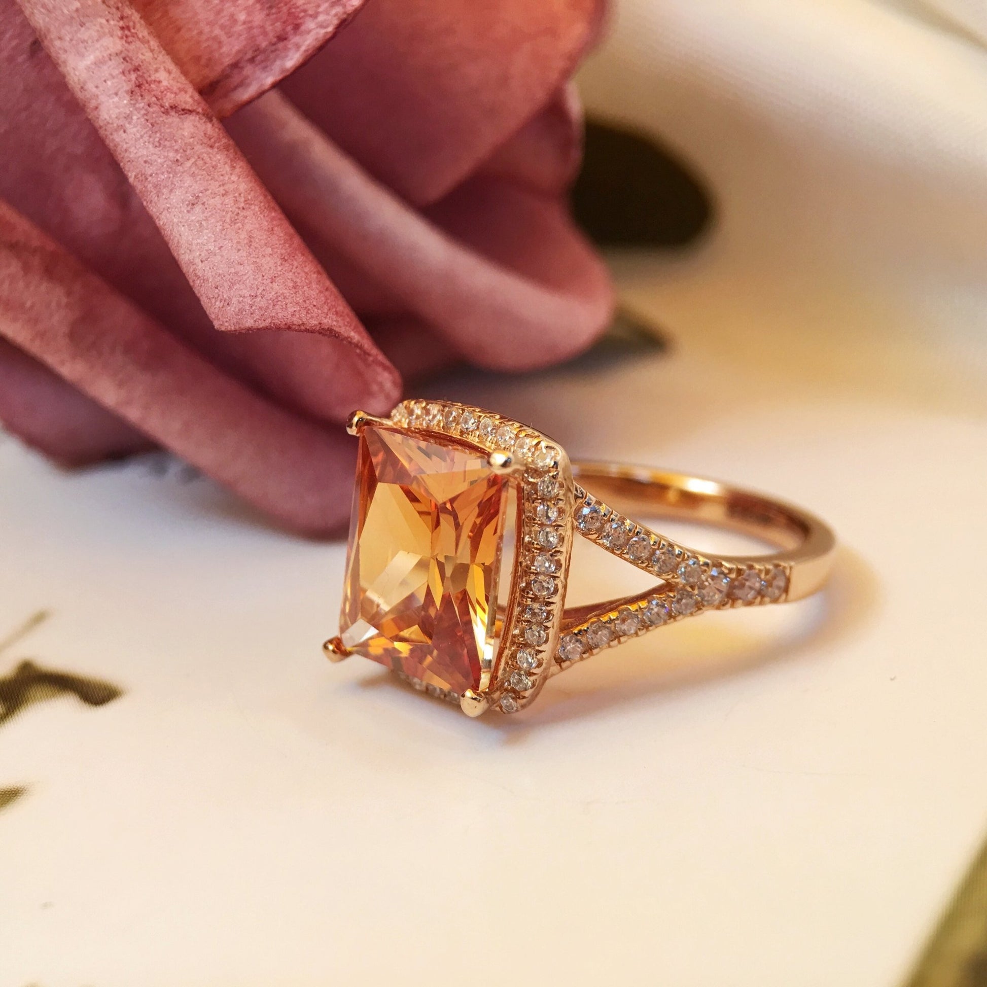 Handmade 3 CT Cushion Cut Rose Gold Halo Ring - jolics