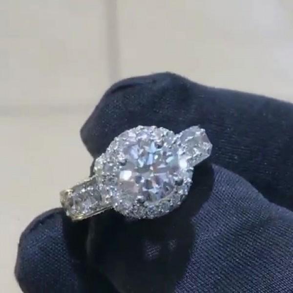 Handmade 3.0 CT Stunning Round Cut Halo Engagement Ring - jolics