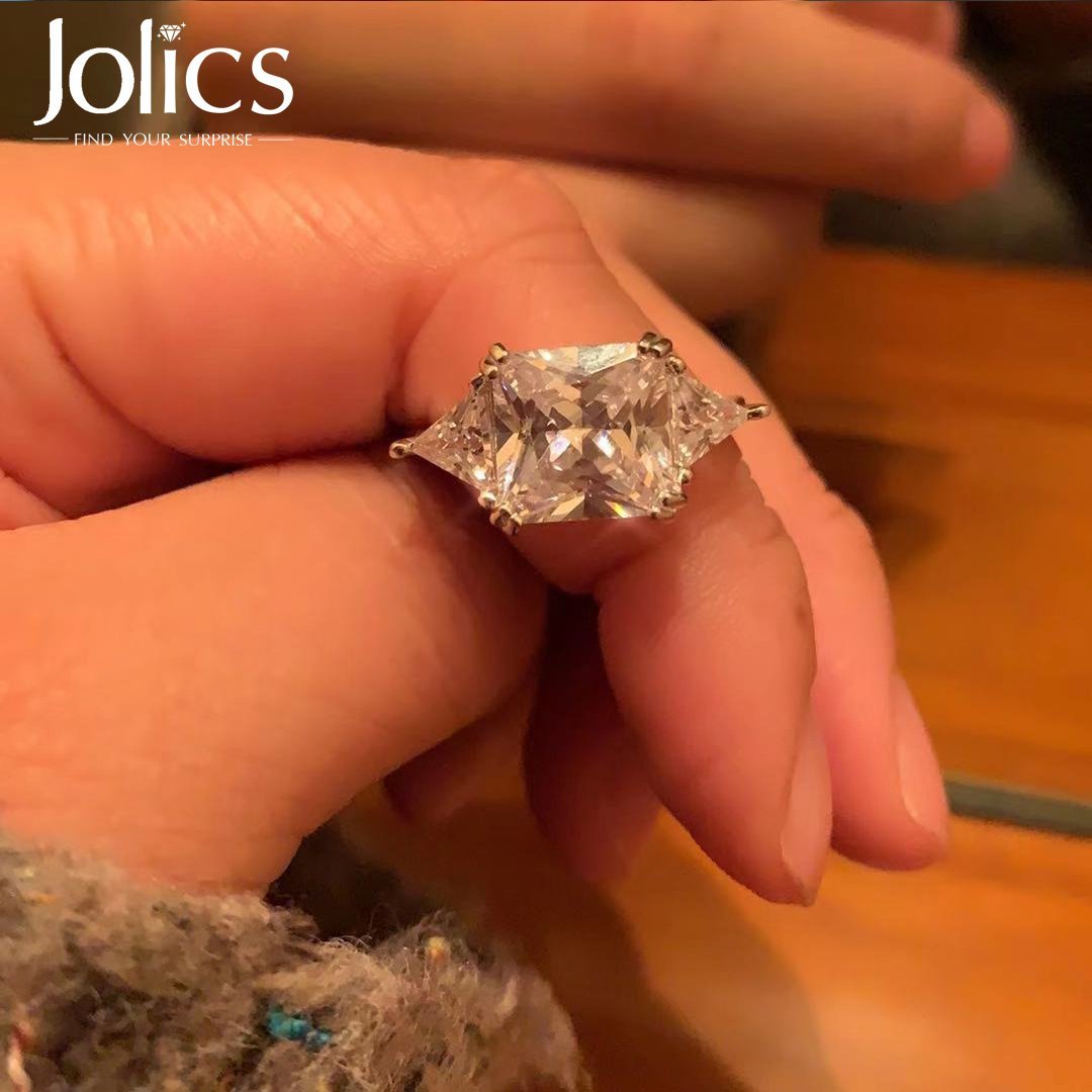 Handmade 3ct Radiant Cut Three Stone Ring JS0119 - jolics