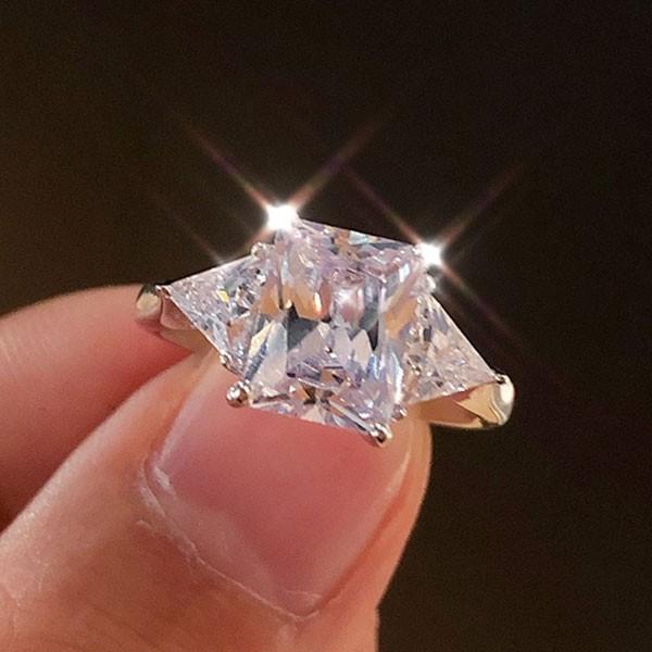 Handmade 3ct Radiant Cut Three Stone Ring JS0119 - jolics