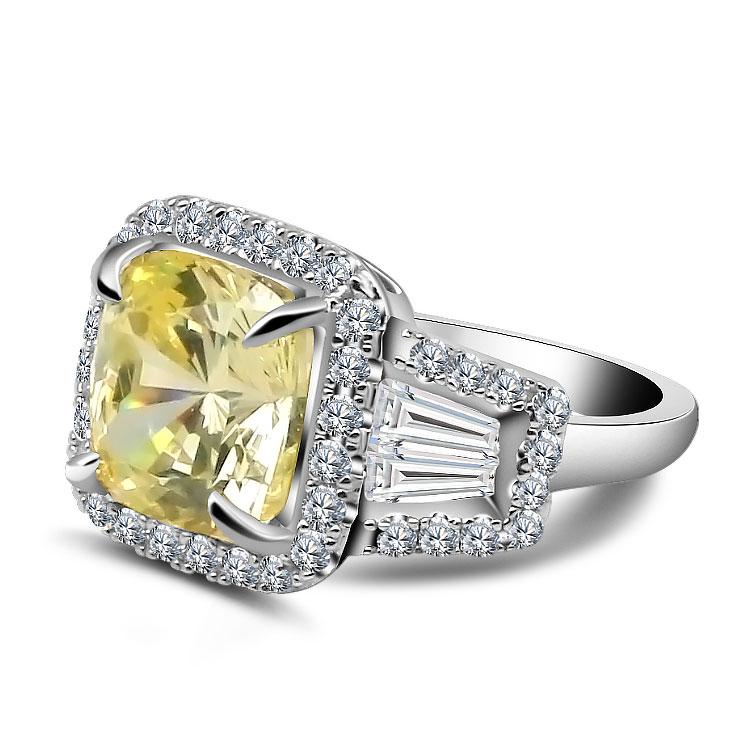 Handmade 5.8ct Halo Yellow Gold Stone Cushion Cut Party & Engagement Silver Ring - jolics