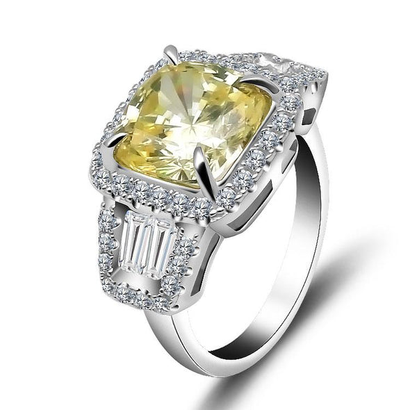 Handmade 5.8ct Halo Yellow Gold Stone Cushion Cut Party & Engagement Silver Ring - jolics