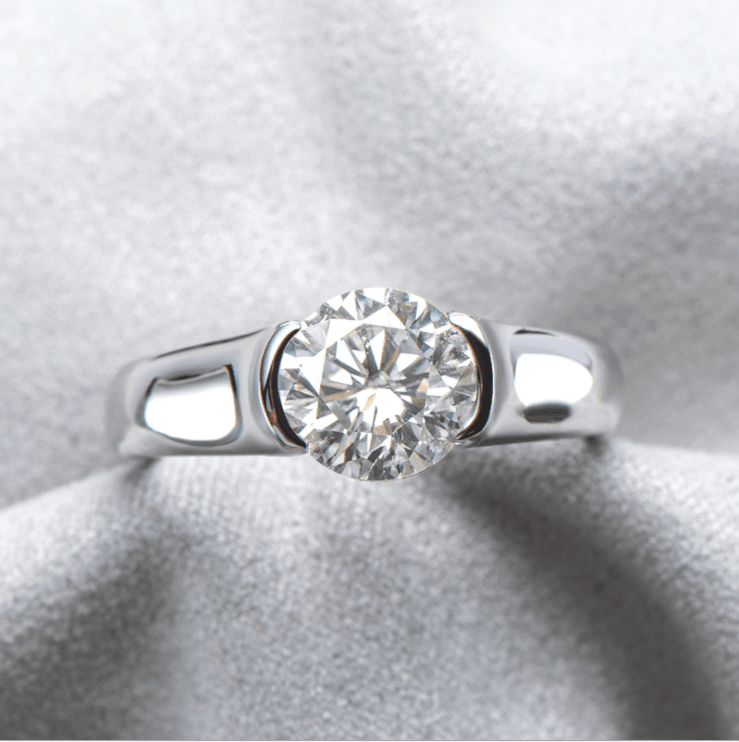 Handmade Classic Round Cut Moissanite Sterling Silver Engagement Ring - jolics