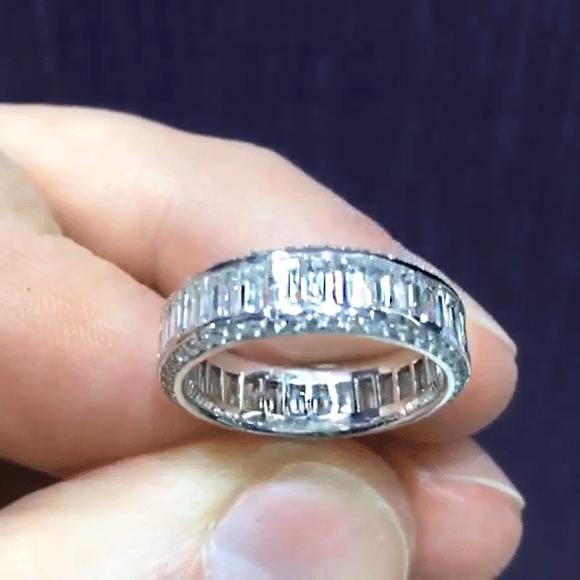 Handmade Emerald Cut Halo 925 Sterling Silver Band - jolics