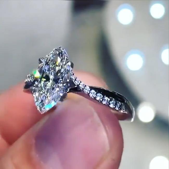 Handmade Marquise Cut Spiral 925 Sterling Silver Engagement Ring – jolics | Solitär-Ringe