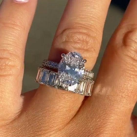 Handmade Opal Cut 925 Sterling Silver Engagement Set Ring - jolics