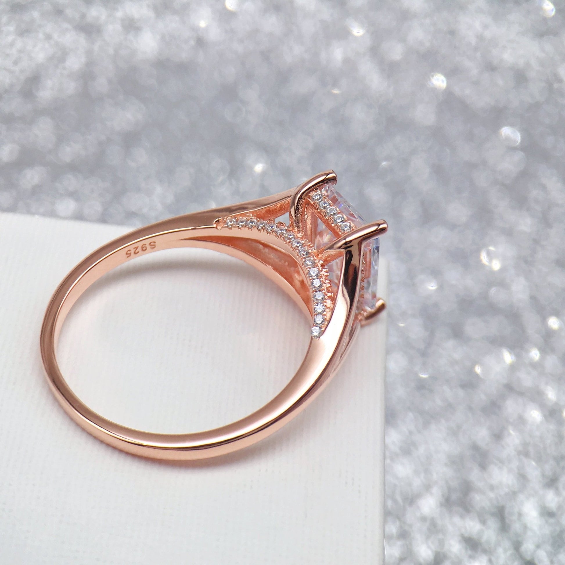 Handmade Rose Gold 3.0CT Split Band Solitaire Engagement Ring - jolics