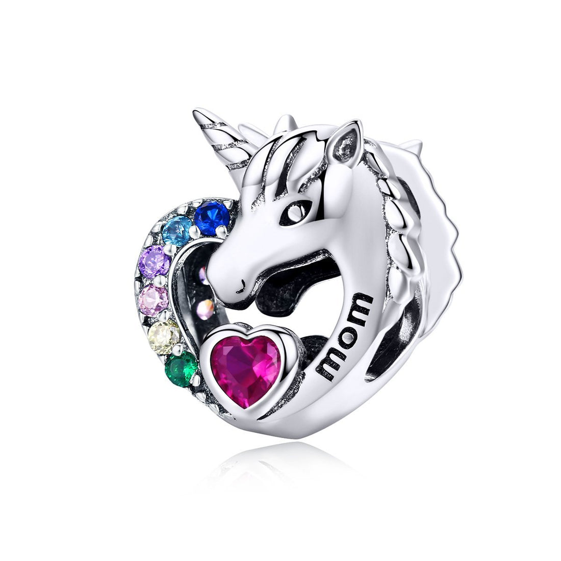 Heart Design Love Mom 925 Sterling Silver Beads Charm - jolics