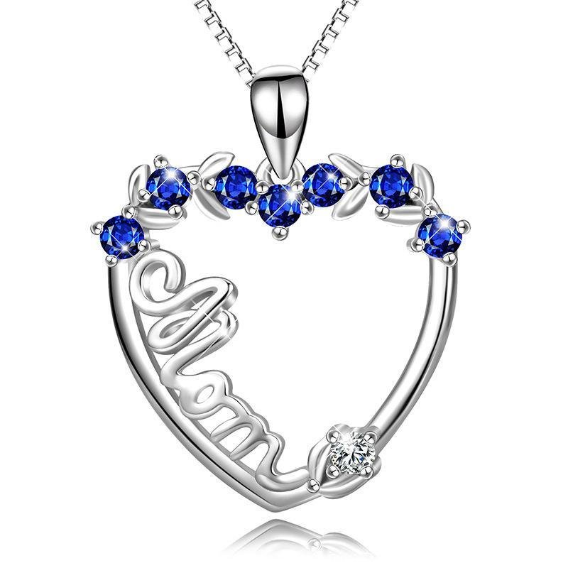 Heart Pendant Necklace With Blue Stones - jolics