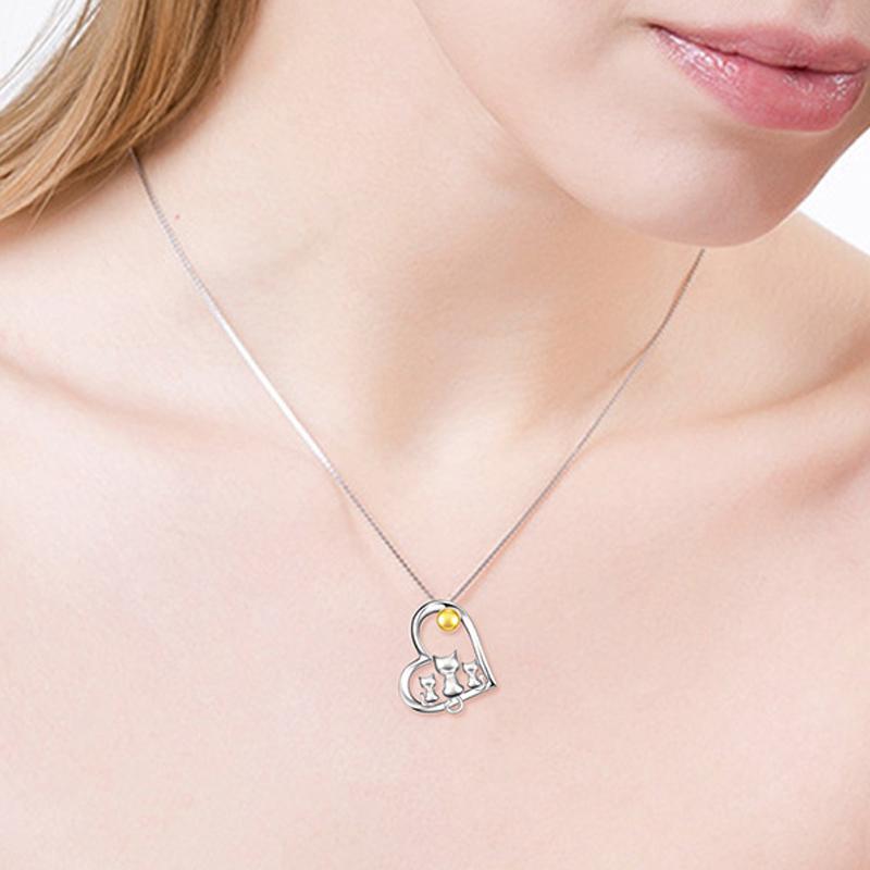 Heart Pendant Necklace With Family Cat - jolics