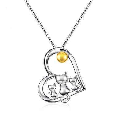 Heart Pendant Necklace With Family Cat - jolics