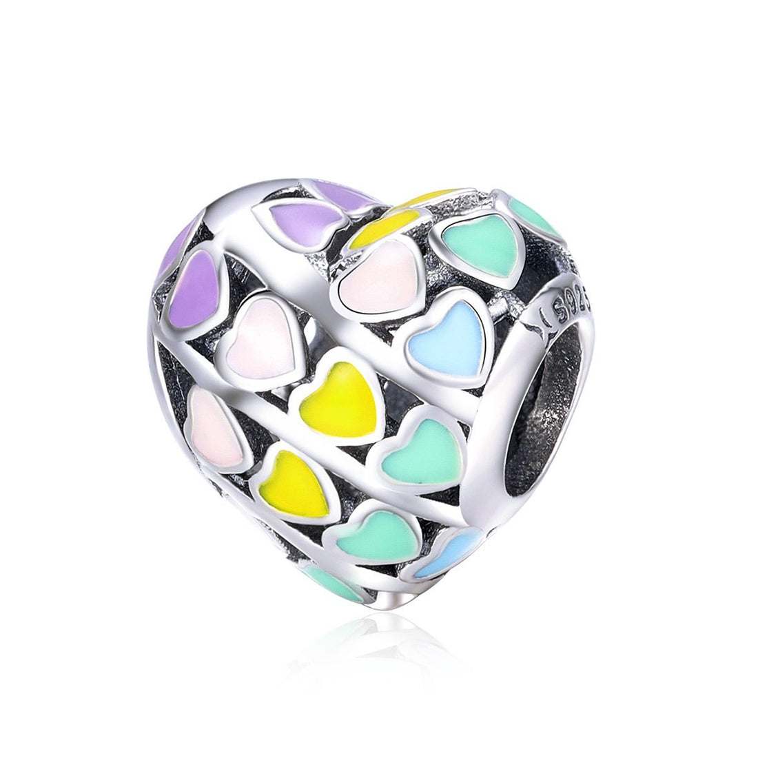 Heart Rainbow 925 Sterling Silver Bead Charm - jolics