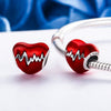 Heart Shape EEG 925 Sterling Silver Bead Charm with Cold Enamel - jolics
