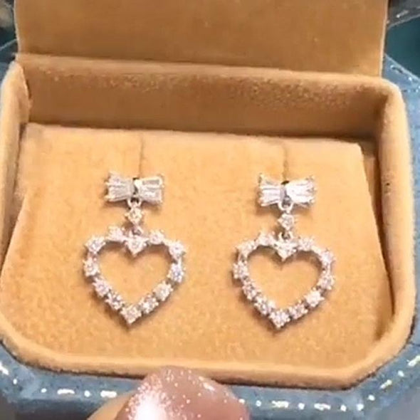 Heart Style Princess Cut 925 Sterling Silver Drop Earrings - jolics