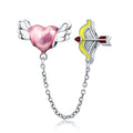 Heart with Bow and Arrow 925 Sterling Silver Safety Chain Charm - jolics