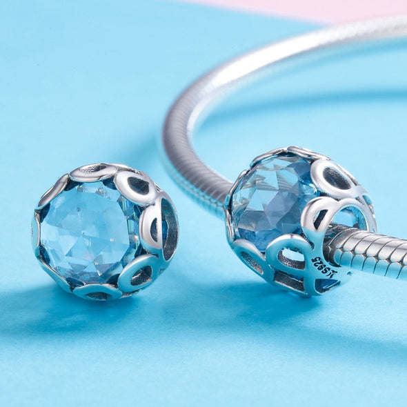 Infinity Blue 925 Sterling Silver Glass Bead Charm - jolics
