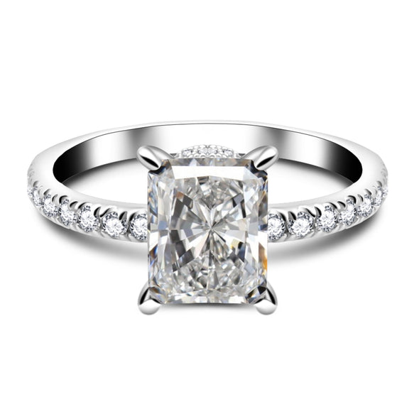 Jolics 3ct Radiant Cut White Gold Plated Sterling Silver Engagement Ring - jolics