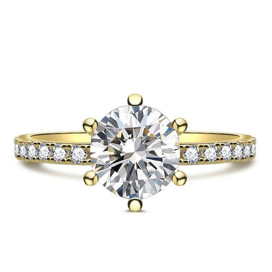Jolics Classic Yellow Gold Round Cut With Six Claws 925 Sterling Silver Engagedment & Weedding Ring - jolics
