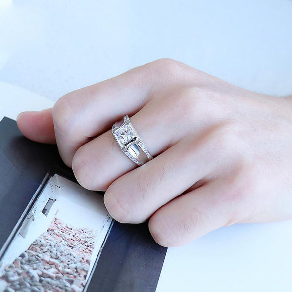 Jolics Created Men's Wedding Band Ring With Center Stone - jolics