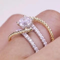 Jolics Criss-Cross Round Cut White Sapphire Yellow Gold Silver Engagaement Band - jolics