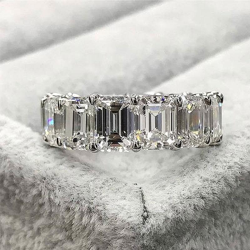 Jolics Handmade 5.0 Carat Cushion Cut 925 Sterling Silver Ring Set with Emerald Cut Band - jolics