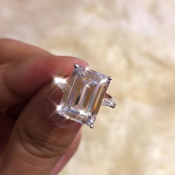 Jolics Handmade 6.5 CT Emerald Cut Three Stone 925 Sterling Silver Ring JS0146 - jolics