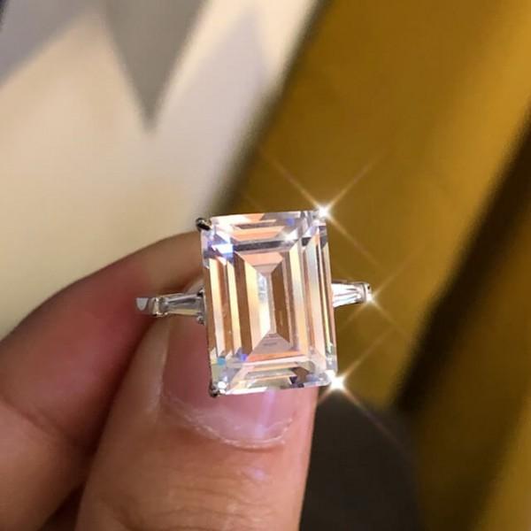 Jolics Handmade 6.5 CT Emerald Cut Three Stone 925 Sterling Silver Ring JS0146 - jolics