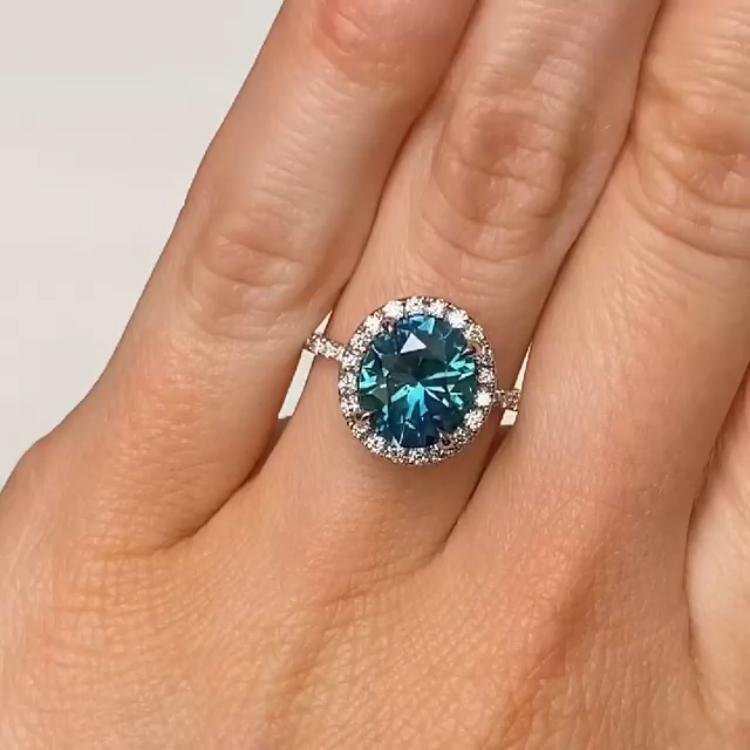 Jolics Handmade Round Cut Halo Blue Stone 925 Sterling Silver Ring - jolics