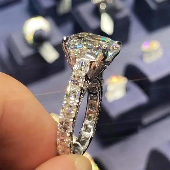 Jolics Handmade 9.5 CT Asscher Cut Sterling Silver Engagement Ring - jolics
