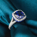 Jolics Handmade Cushion Cut Halo Blue Gem Sterling Silver Anniversary Ring - jolics