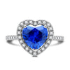 Jolics Handmade Elegance Blue Sapphire Heart Cut Halo 925 Sterling Silver Ring - jolics