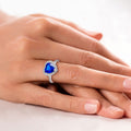 Jolics Handmade Elegance Blue Sapphire Heart Cut Halo 925 Sterling Silver Ring - jolics