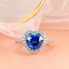 Jolics Handmade Elegance Blue Sapphire Heart Cut Halo 925 Sterling Silver Ring - jolics
