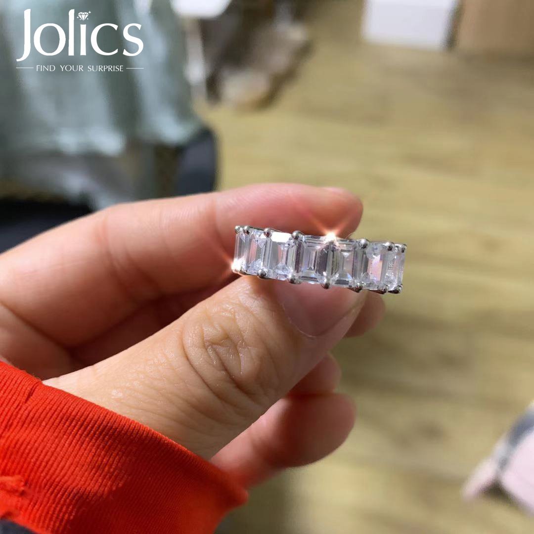 Jolics Handmade Emerald Cut Sterling Silver Eternity Band - jolics