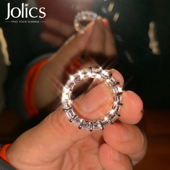 Jolics Handmade Emerald Cut Sterling Silver Eternity Band - jolics