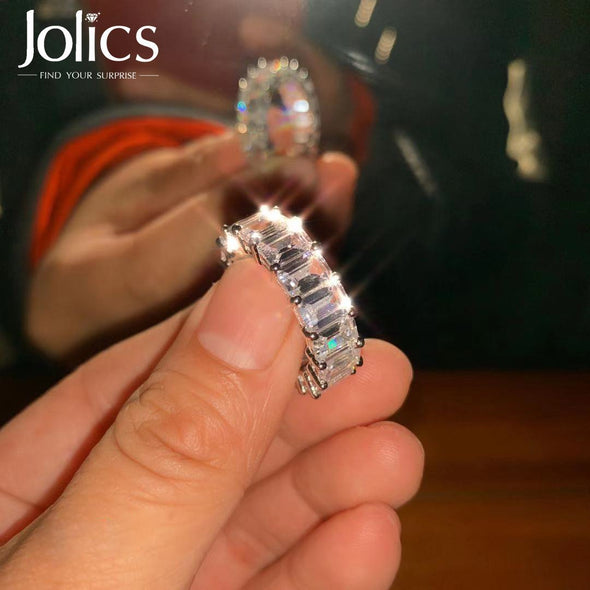 Jolics Handmade Emerald Cut Sterling Silver Eternity Band - jolics