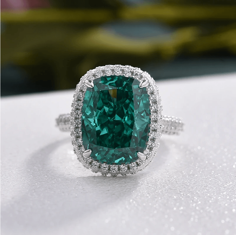 Jolics Handmade Halo Cushion Cut Paraiba Tourmaline Engagement Ring - jolics