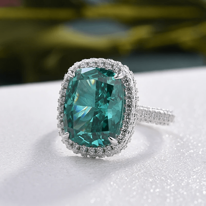 Jolics Handmade Halo Cushion Cut Paraiba Tourmaline Engagement Ring - jolics