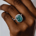 Jolics Handmade Halo Cushion Cut Paraiba Tourmaline Engagement Ring - jolics