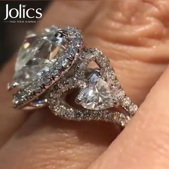 Jolics Handmade Heart Cut 925 Sterling Silver Engagement Ring - jolics