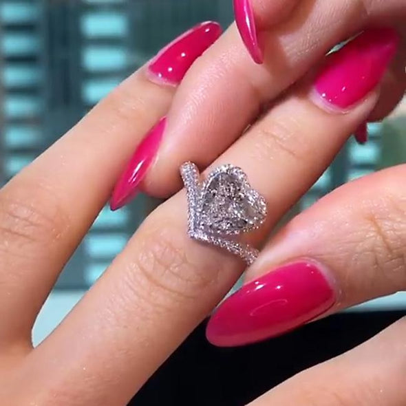Jolics Handmade Heart Cut Halo Sterling Silver Engagement Ring - jolics