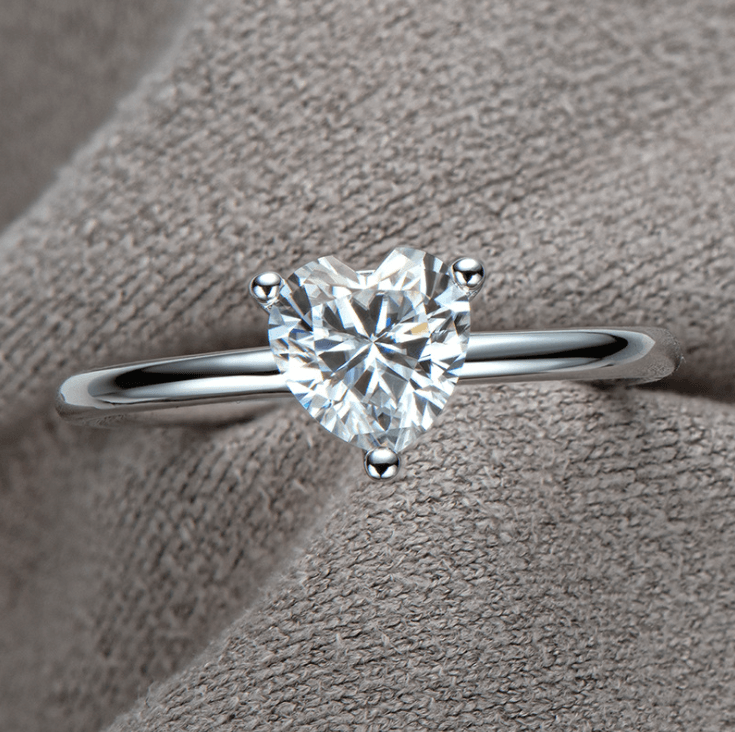 Jolics Handmade Heart Cut Moissanite Sterling Silver Engagement Ring - jolics