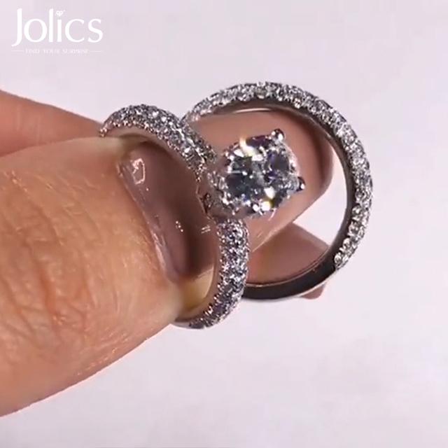 Jolics Handmade Oval 1.5ct Ring with a Half-Pave Band - jolics