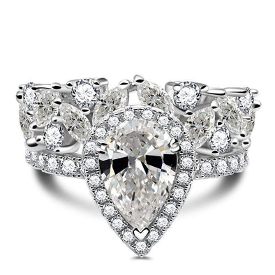 Jolics Handmade Pear Cut Halo Diamond 925 Sterling Silver Party & Engagement Ring - jolics