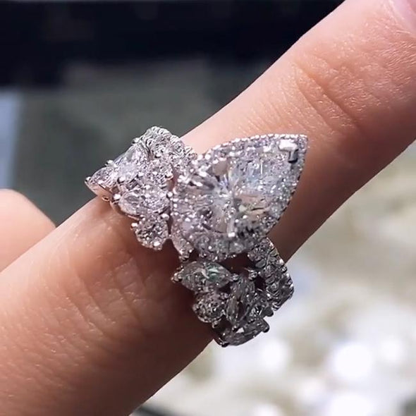Jolics Handmade Pear Cut Halo Diamond 925 Sterling Silver Party & Engagement Ring - jolics