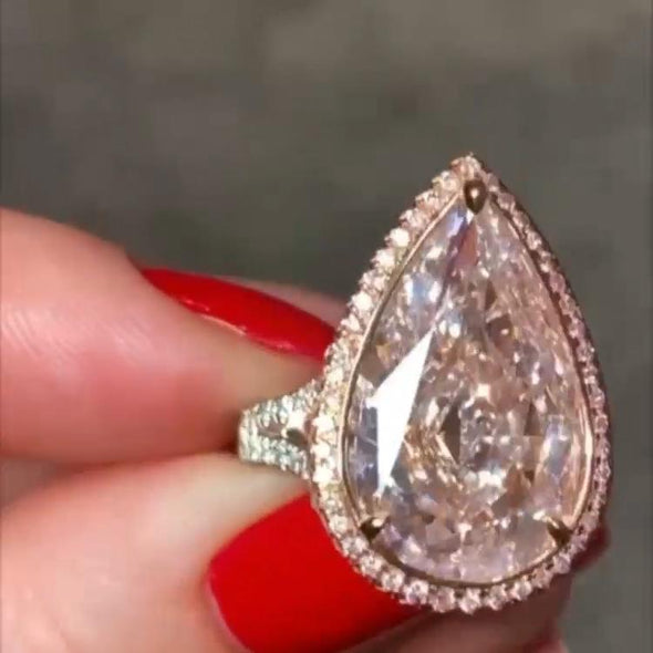 Jolics Handmade Pink Sapphire Halo Pear Cut 925 Sterling Silver Engagement Ring - jolics