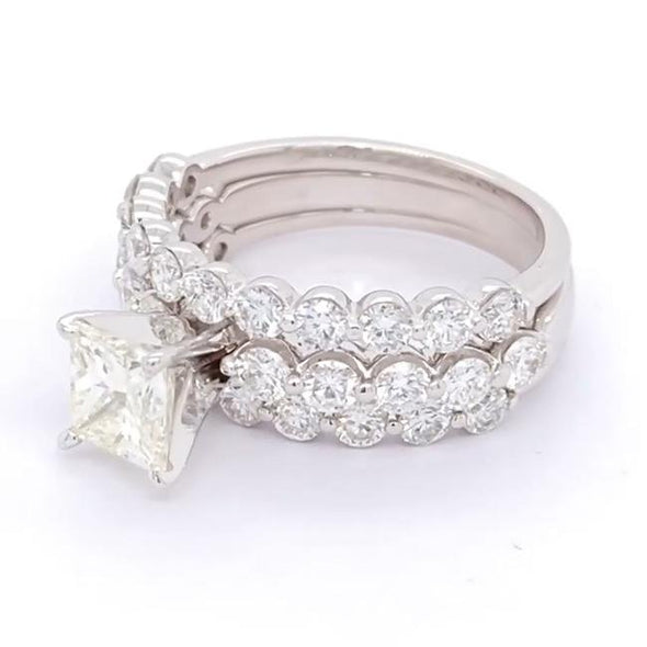Jolics Handmade Princess Cut Halo 925 Sterling Silver Engagement Set Ring - jolics