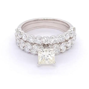 Jolics Handmade Princess Cut Halo 925 Sterling Silver Engagement Set Ring - jolics